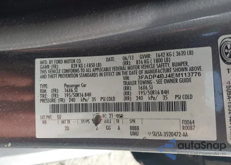 2014 Ford Fiesta Se из США, поврежденный, VIN 3FADP4BJ4EM113776